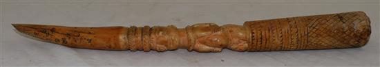A Yoruba ivory divination tapper and rattle Iroke Ifa, late 19th / early 20th century, 14.5in.